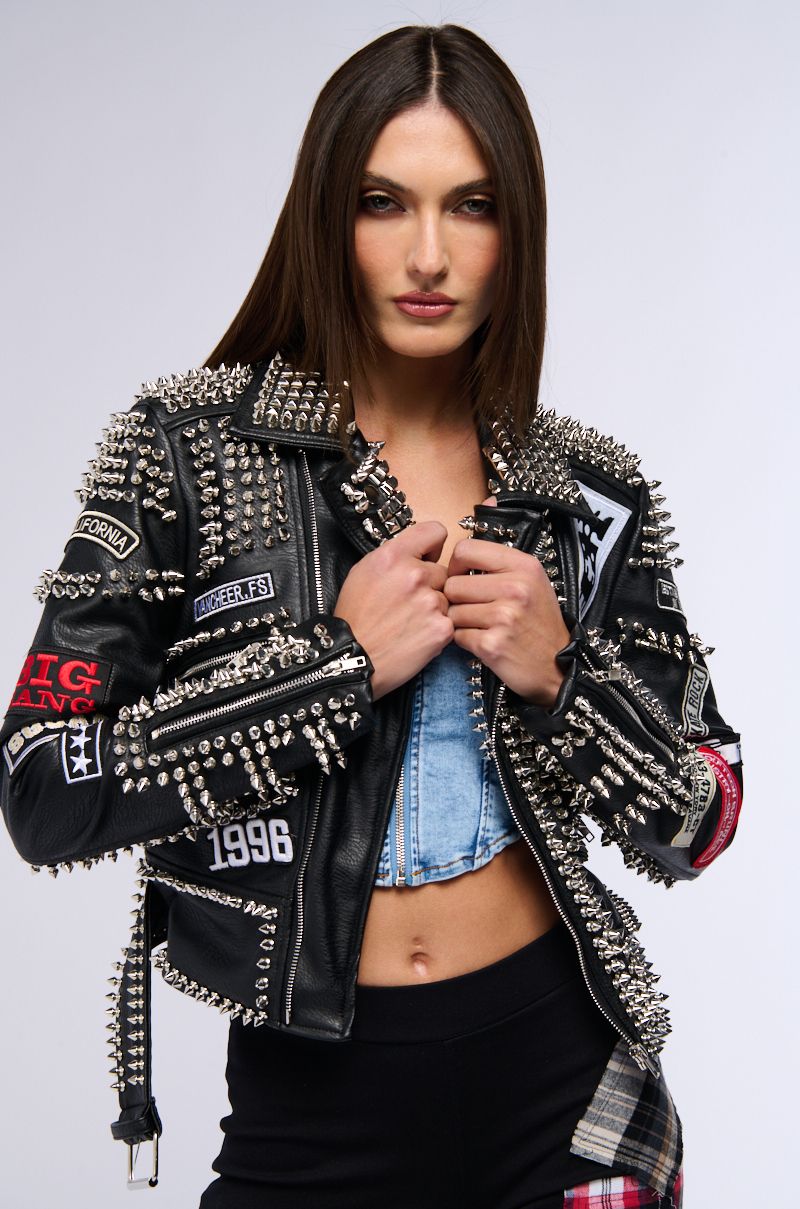 Studded Faux Leather Biker Jacket