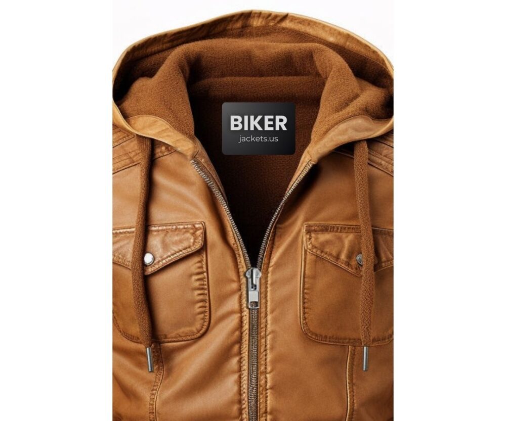 Swiss Light Brown Hooded Leather Jacket