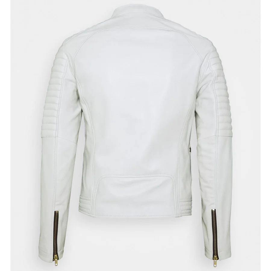 White Leather Biker Jacket Mens