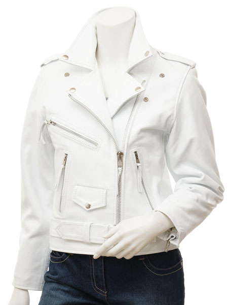 White Leather Biker Jacket Womens