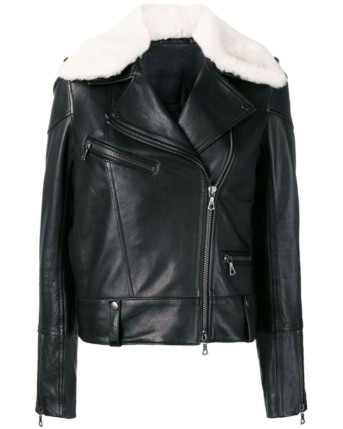 Womens Leather Biker Jacket With Fur Collar