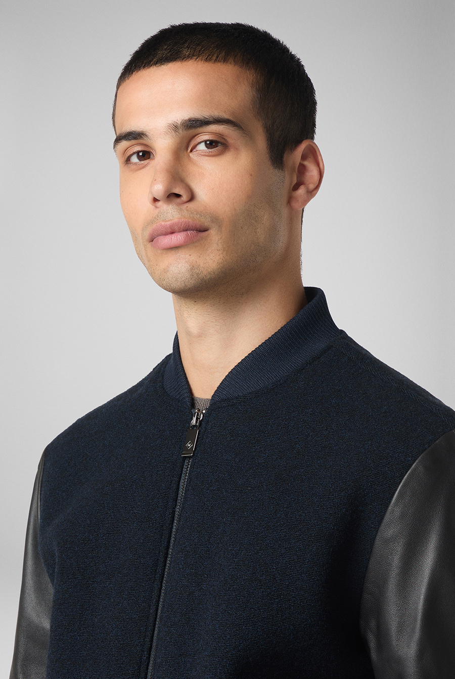 Wool Varsity Jacket With Leather Sleeves