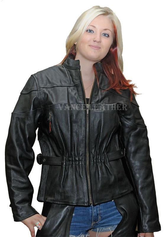 Motorcycle Ladies Leather Black Stripe Racer jacket